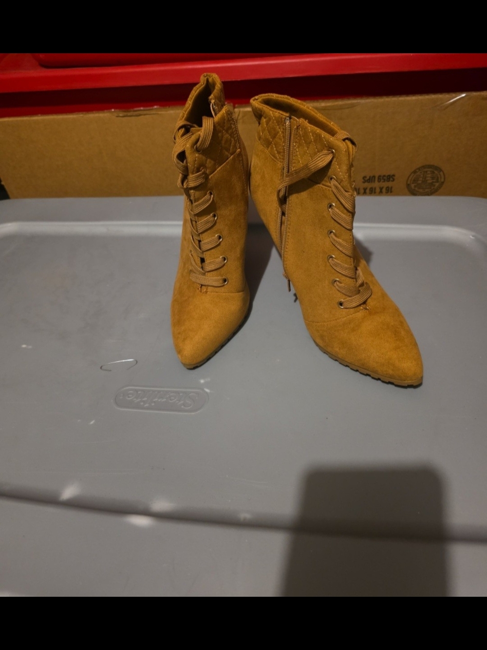 Women's Lace-Up Pointed Toe Ankle Boots - Camel - Picture 6 of 6